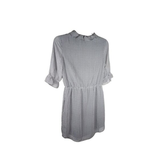 Banana Republic Houndstooth Pattern Shirt Dress Ruffle Business Casual Size S - Picture 2 of 6